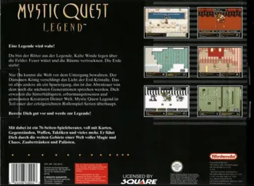 Mystic Quest Legend (Germany) box cover back